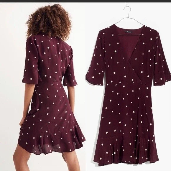 Madewell burgundy Silk Star Print Mini Dress size 0 - Picture 8 of 16